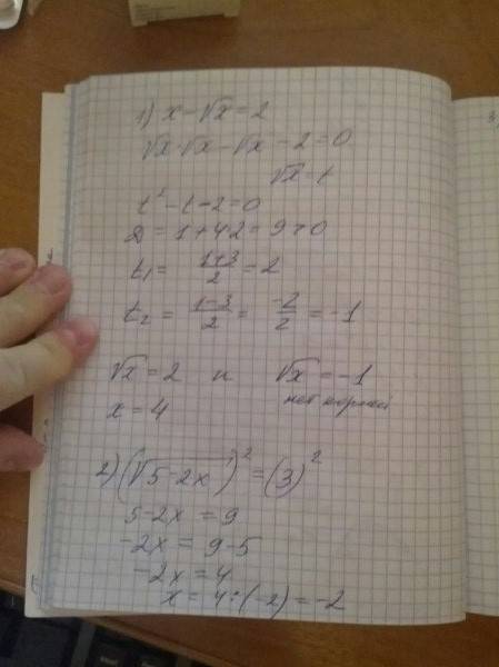 Решите 1)х-√х=2 2) под одним √5-2х = 3 3) по одним корнем √х+1=х-1