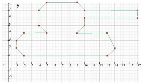 Отметьте точки: 1(1,2), 2(1,3), 3(2,4), 4(5,4), 5(4,5), 6(4,7), 7(5,8), 8(9,8), 9(10,7), 10(17,7), 1