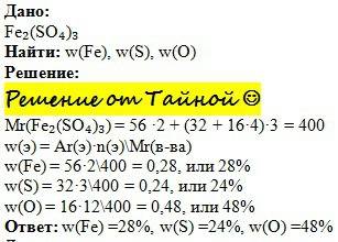 Найти массовые доли элементов в веществе сульфат железа(3)