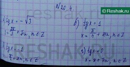 Решите графически уравнение: а) tg x= -√3; б) tg x= 1; в) tg x= -1; г) tg x= 0.