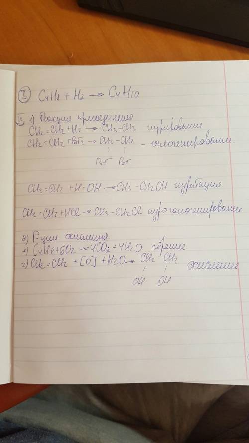 Написать уровнение гидрирования бутилена. в какие реакции вступает етилен. написать уровнение реакци