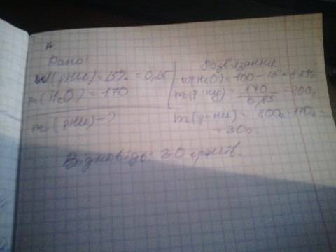 Сколько граммов вещества необходимо растворить в 170 г воды чтобы получить 15% раствор сделайте с да