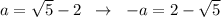 a=\sqrt5-2\; \; \to \; \; -a=2-\sqrt5