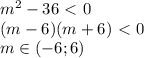 m^2 - 36 \ \textless \ 0 \\ &#10;(m-6)(m+6) \ \textless \ 0 \\ &#10;m \in (-6;6)