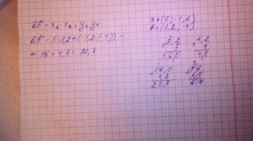 Найдите скалярное произведение векторов a(5,-1,2) и b(3,2,-4)