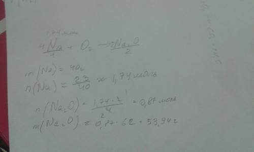 Na+o2 → na2o m(na)=40г сколько грамм оксида содержится? ,напишите с подробностями