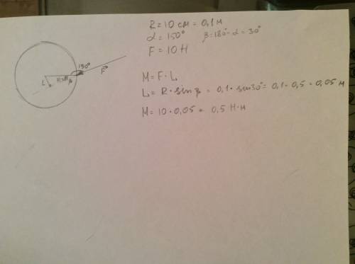 А2.радиус диска равен 10 см. момент силы, равной 10 н и приложенной к ободу диска под углом 150° к р