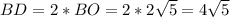 BD=2*BO=2*2 \sqrt{5} =4 \sqrt{5}