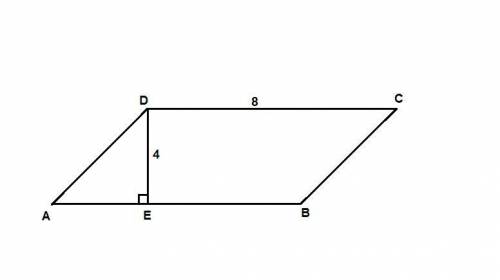 Найдите площадь параллелограмма abcd угол dc равен 8 метров высота de равна 4 метра