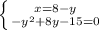 \left \{ {x=8-y} \atop {-y^2+8y-15=0}} \right.