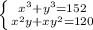 \left \{ {x^3+y^3=152} \atop {x^2y+xy^2=120}} \right.