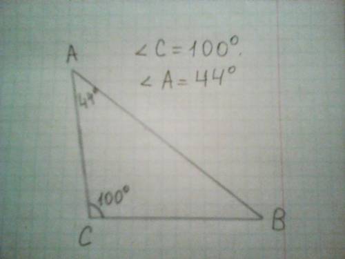 Начерти треугольник один из углов которого равен 100 измерите велечину одного из острых углов