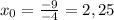 x_{0} = \frac{-9}{-4} =2,25&#10;