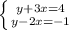 \left \{ {{y+3x=4} \atop {y-2x=-1}} \right.