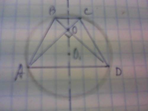 Диагонали равнобокой трапеции пересекаются под прямым углом найти расположение центра окружности опи