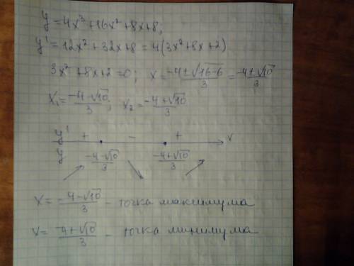 Найдите точки экстремума заданной функции и определите их характер: y=4x^3+16x^2+8x+8 , как решать т