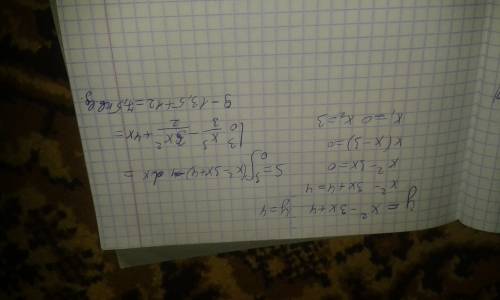 Вычислите площадь фигуры, ограниченной линиями: y=x^2-3x+4 и y=4 подробно,