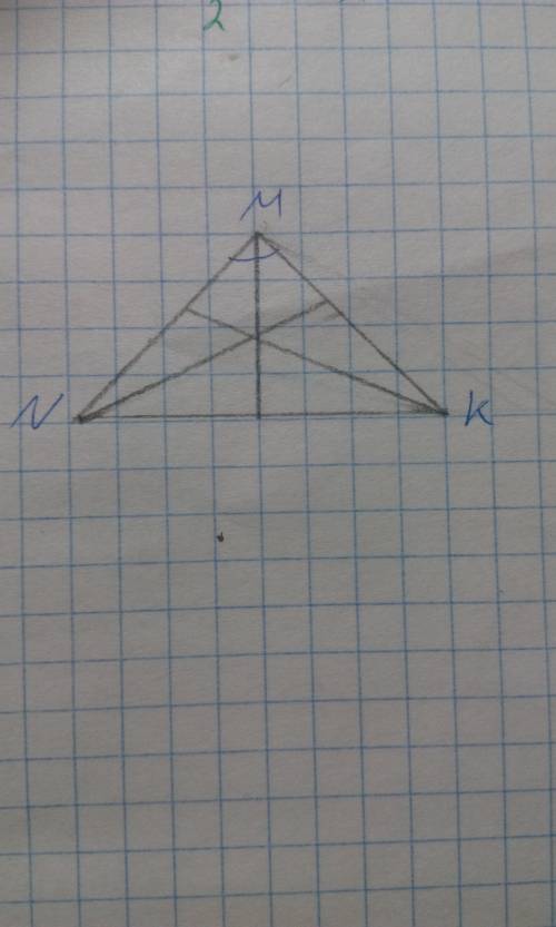Начертите равнобедренный тупоугольный треугольник mnk с основанием nk и тупым углом м .с циркуля и л