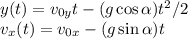 y(t) = v_{0y}t-(g\cos\alpha) t^2/2\\ v_x(t) = v_{0x}-(g\sin\alpha)t