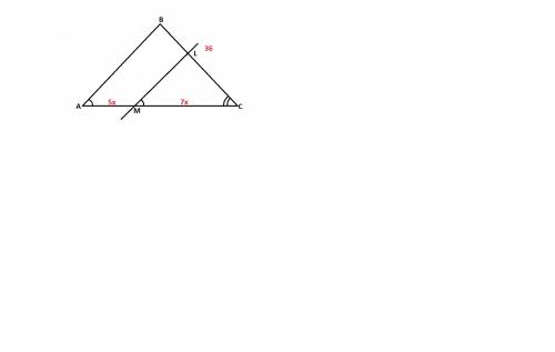 1) в треугольнике abc , bc=36см .через точку m , которая делит сторону ас так, что ам : мс= 5 : 7 ,