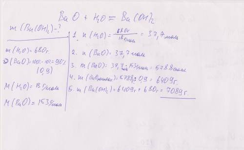 Найдите массу гидроксида бария который может быть получен при взаимодействии с водой 680 г техническ