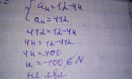 Арифметическая прогрессия задана формулой an=12-4n. является ли число 412 членом этой прогрессии