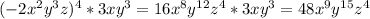 (-2 x^{2} y^3z)^4*3xy^3=16x^8y^{12}z^4*3xy^3=48x^9y^{15}z^4