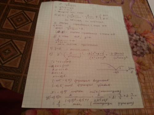 Провести полное исследование функции y = 2/ (x^2 + x + 1) 1) найти область определения функции 2) пр