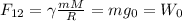 F_{12}=\gamma \frac{mM}{R}=mg_0=W_0