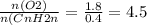 \frac{n(O2)}{n(CnH2n} = \frac{1.8}{0.4} =4.5