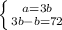 \left \{ {{a=3b} \atop {3b-b=72} \right.