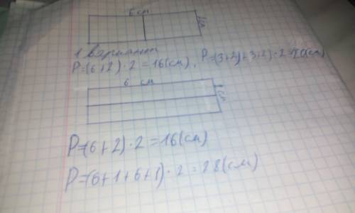 На черти прямоугольник длина 6см а ширина 4 см.раздкли его на 2 одинаковых прямоугольника. найди пер