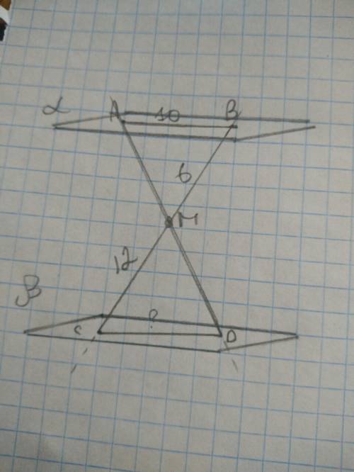 Даны две параллельные плоскости α и β. точки а и в принадлежат плоскости α, точки с и d - в плоскост