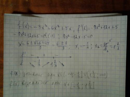 Исследуйте функцию на монотонность f(x)=-3x^3+6x^2+5x