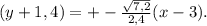 (y+1,4)=+- \frac{ \sqrt{7,2} }{2,4}(x-3).