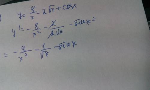 Найдите производную функции y=8/x-2√x+cos x