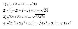 Внесите множитель под знак корня: а) 3√11 б) -2√6 в) 5a√z г) 2x^2√3x