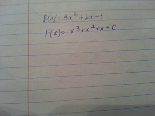 Найдите общий вид первообразных для функций f(x)=3x²+2x-1