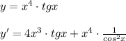 y=x^4\cdot tgx\\\\y'=4x^3\cdot tgx+x^4\cdot \frac{1}{cos^2x}