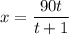 \displaystyle x=\frac{90t}{t+1}