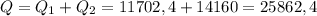 Q=Q_1+Q_2=11702,4+14160=25862,4