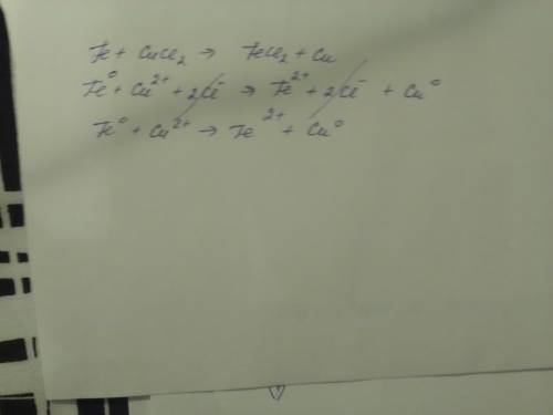 Молекулярное и полное ионное уравнение реакции по краткому ионному: fe° + cu2+ = fe2+ + cu°