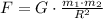 F=G\cdot \frac{m_1\cdot m_2}{R^2}