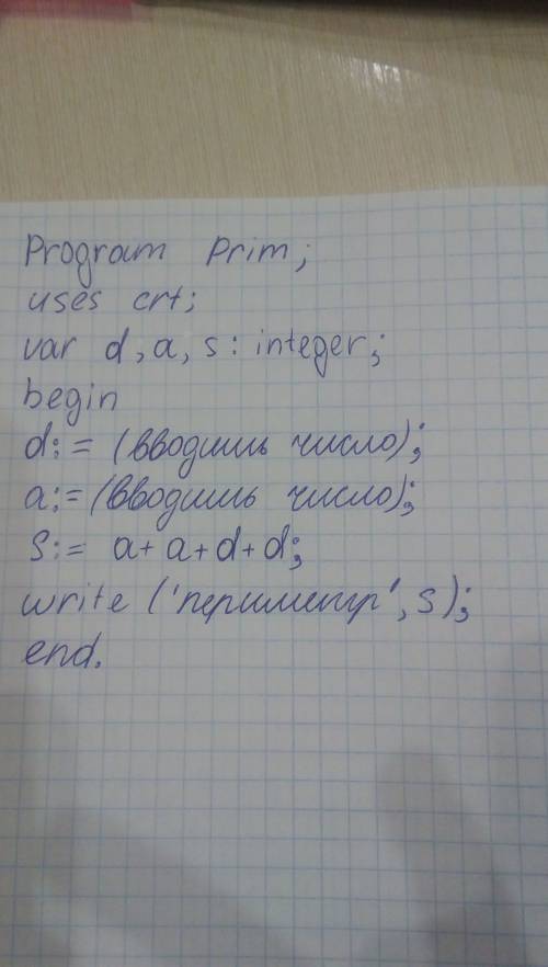 Составить программу вычисления s периметра прямоугольника, если известны его стороны