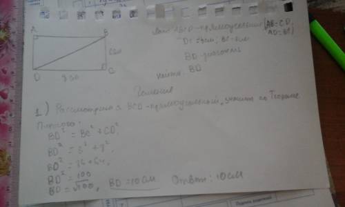 Стороны прямоугольника равны 8 и 6 дм найти диагональ