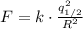 F=k\cdot \frac{q_{1/2}^2}{R^2}