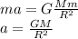 ma = G\frac{Mm}{R^2}\\&#10;a = \frac{GM}{R^2}