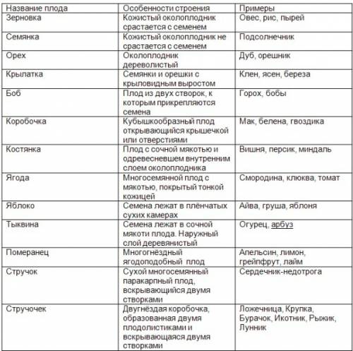 Соответствие названий растений и его плода например арбуз имеет плод тыквана