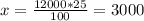 x= \frac{12000*25}{100} =3000