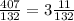 \frac{407}{132} = 3 \frac{11}{132}